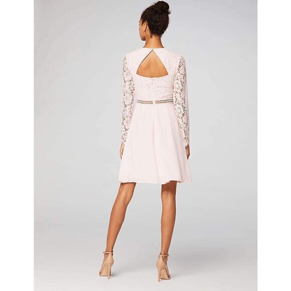 Pink Blush Lace Cocktail A-Line Long Sleeve Elegant Romantic Classy Dress XXL NW - Picture 2 of 16